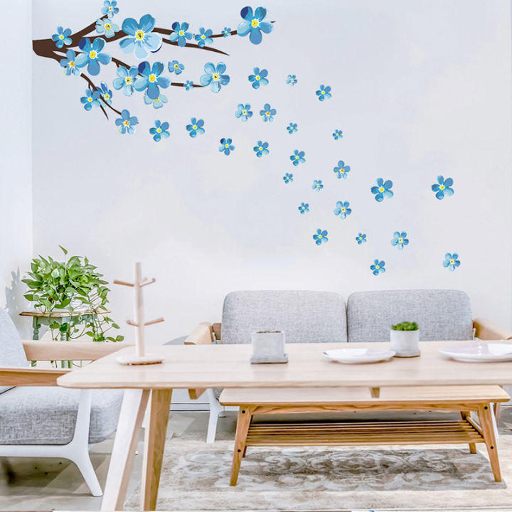 New Style Blue Plum Wall Sticker Art Decals Living Room Sofa Bedroom Wall Background Decorations Plum Blossom Stickers Wallpaper