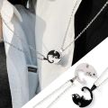 Black White Cute Couple Necklaces Good Luck Heart Pendant Necklace for Best Friends Gift Jewelry. 
