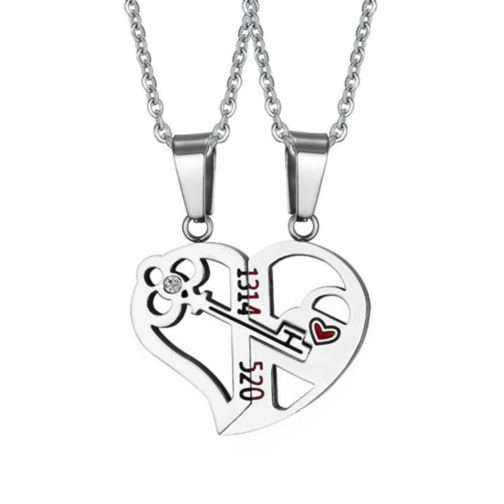 Key Spliceable Couple Pendant Necklace Stainless Steel Love Valentine's Day Gift Jewelry