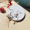 Her Lab Jewelry |Vintage Brooches Jewelry Gold Plated Red-Crowned Crane Brooches and Pins for Women. 