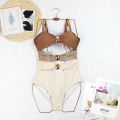 KOKKO Women1 Pieces Swimsuits With Matching Wrap Skirt Contrasting Color Spaghetti Straps Swim Top Mesh Cover Up. 