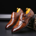 Men's Business Dress office shoes crocodile grain leather shoes mens buckle casual wedding party shoes men flats plus size. 