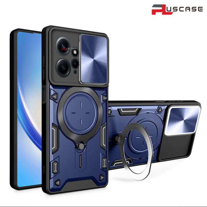 PlusCase for Xiaomi Redmi Note 12 4G 360° Rotate Ring Stand Full Protection Slide Lens Cover Shockproof Case
