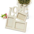 Wooden Hollow Love Photo Frame for 3 Pictures DIY Home Decor with String - Burlywood. 