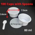 Yoghurt Cups with Lid Set of 100 Cups With/Without Spoons White. 