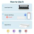 Portable Mini A4 Printer No Ink Printing A4 Thermal Printer for Phone PC Tattoo Transfer Printer or 5PK Thermal Paper Rolls. 