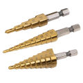 3PCS Titanium Step Drill Bit Set Multiple Hole Step Drill High Speed Steel Total 24 Sizes 3-12mm/4-12mm/ 4-20mm Drilling Tool. 