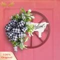 SuperRide Farmhouse Wreath Rustic Farmhouse Welcome Sign with Cow Wheel Garland Non-fading Front Door Hanging Wreath Spring Farmhouse Wreath. 