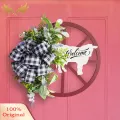 SuperRide Farmhouse Wreath Rustic Farmhouse Welcome Sign with Cow Wheel Garland Non-fading Front Door Hanging Wreath Spring Farmhouse Wreath. 