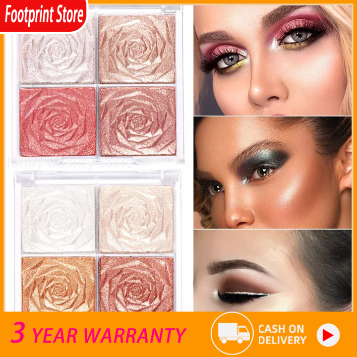 【HOT】 Four-Color Highlighter Contour Palette Illuminator Makeup 3D Bronzer Matte Contour Powder Rose Blush Highgloss Palette Cosmetics