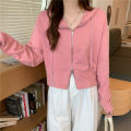 Yfashion Women Cotton Long Sleeves Hoodie Sweet Solid Color Casual Loose Sweatshirt Trendy Full Zipper Cardigan Sweater. 