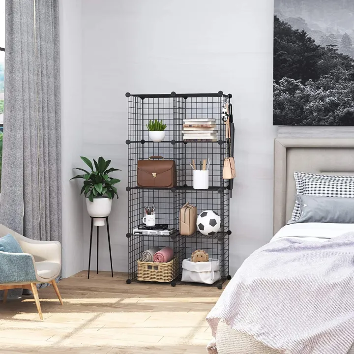 Wire Cube Storage, 8-Cube Organizer Metal C Grids Storage, Storage Bins Shelving, Modular Book Shelf, DIY Closet Cabinet Ideal for Living Room, Home, Office 24.8" L x 12.4" W x 48.4" H Black