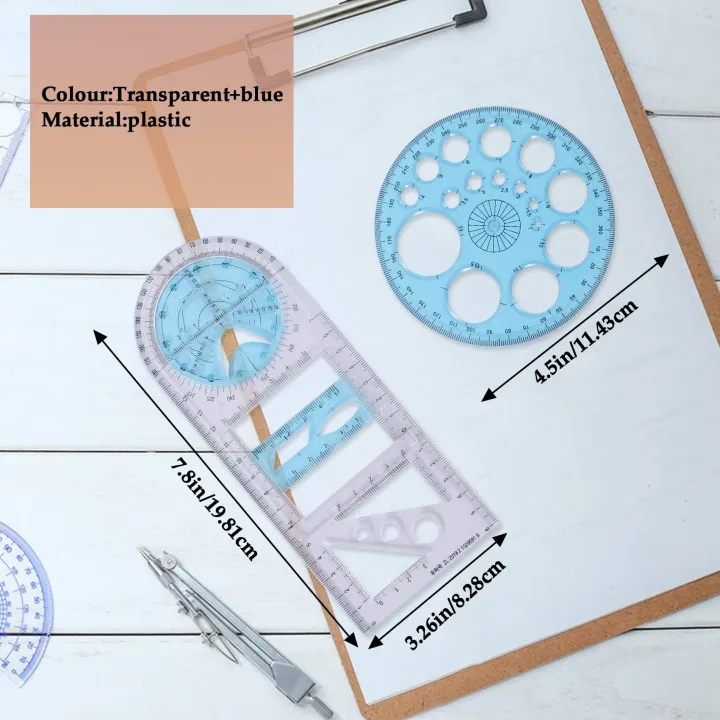 Sojhoop%202%20Pcs%20Multifunctional%20Geometric%20Ruler%20Plastic%20Circle%20Drawing%20Tool%20Drafting%20Templates%20Clear%20Graphic%20Design%20Tools%20-%20Image%206