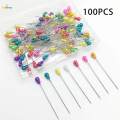 100Pcs Colorful Pearl Head Straight Pins Sewing Pins for Dressmaking Craft. 