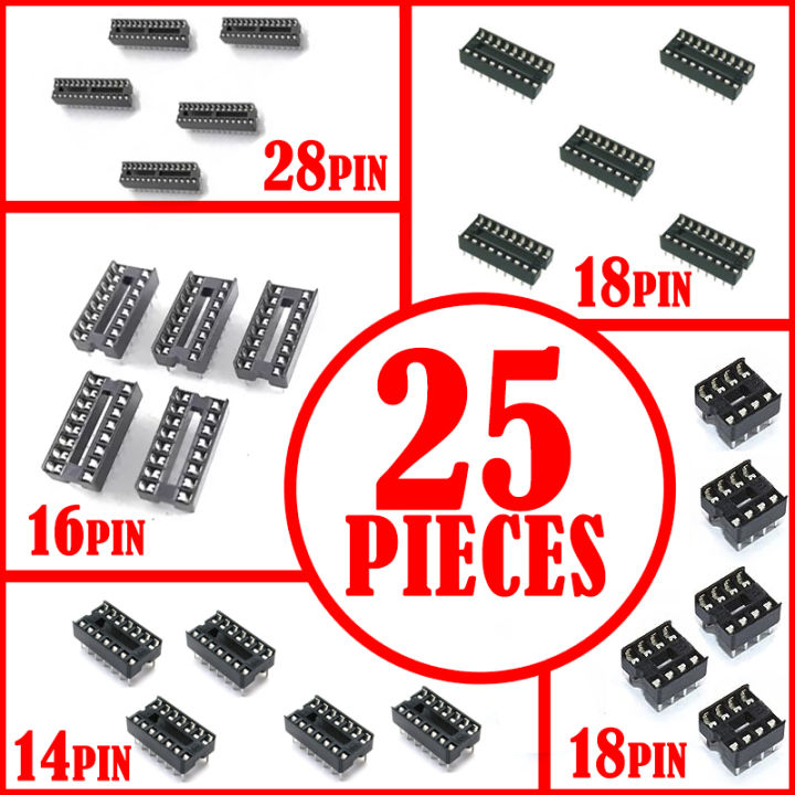 25PCS - [28 |18 |16 | 14 | 8] PIN DIP IC Socket Base Adaptor | Daraz.lk