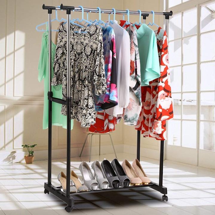 New%20Low%20Price%20SmartShoppers%20Double%20Pole%20Telescopic%20Clothes%20Hanger,%20Garment%20Drying%20Rack%20with%20Rolling%20Wheels%20Steel%20Floor%20Cloth%20Dryer%20Stand%20SMT%20-%20Image%202