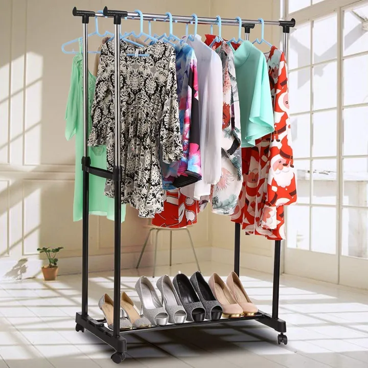 Double%20Pole%20Telescopic%20Clothes%20Hanger,%20Garment%20Drying%20Rack%20with%20Rolling%20Wheels%20Steel%20Floor%20Cloth%20Dryer%20Stand%20(TLS)%20-%20Image%203