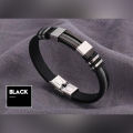 Steel Silicone Black Bracelet Men Wrist Band Punk Style Bracelet. 