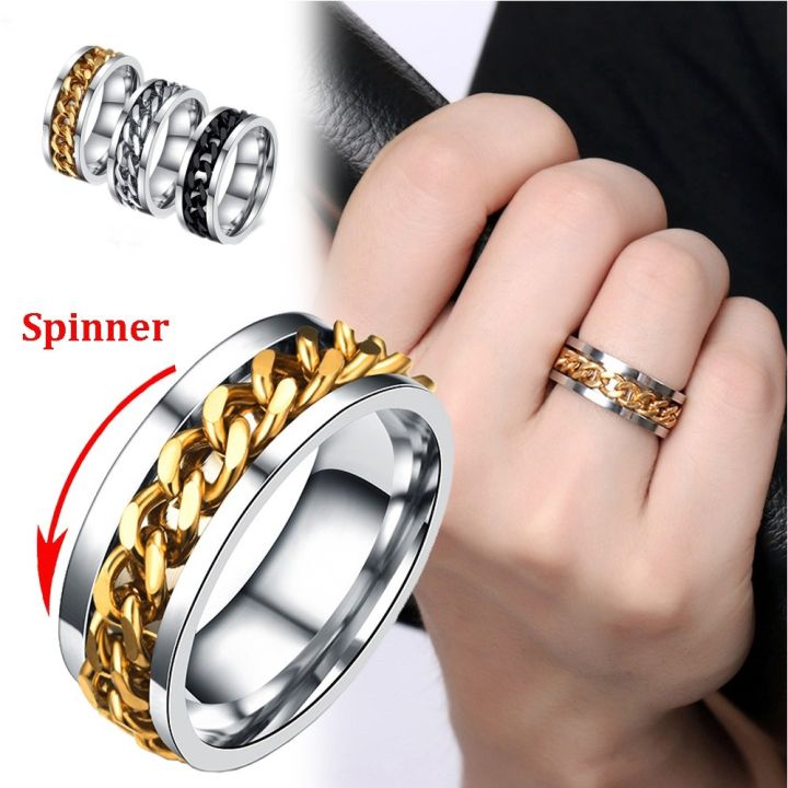 Cool Punk Stainless Steel Rings Rotatable Bottle Opener Spinner Chains, Gothic Style for Men and Women