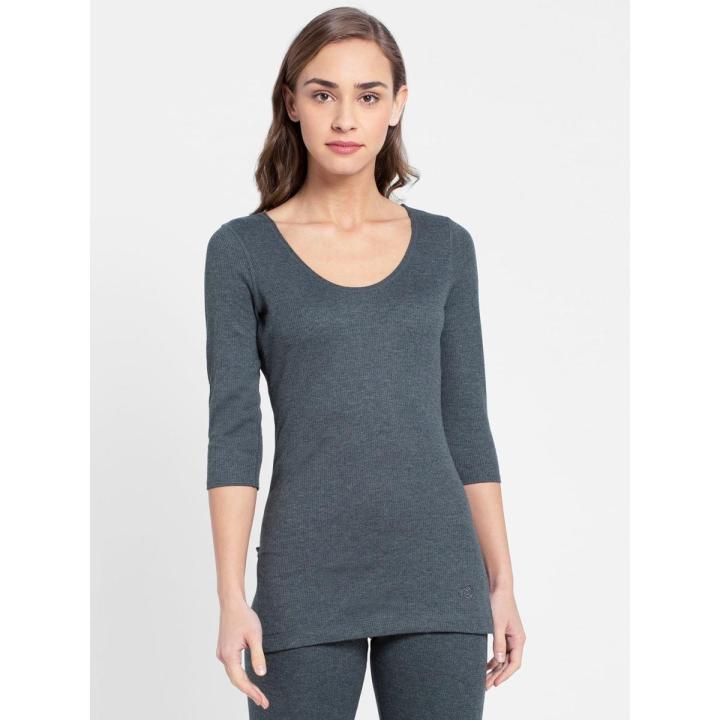 Charcoal Melange Thermal 3 quarter Sleeve Top