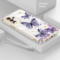 Samsung Galaxy A56 A36 A26 5G Butterfly Flower Casing Square Edges Plating Back TPU Soft Case Cover. 