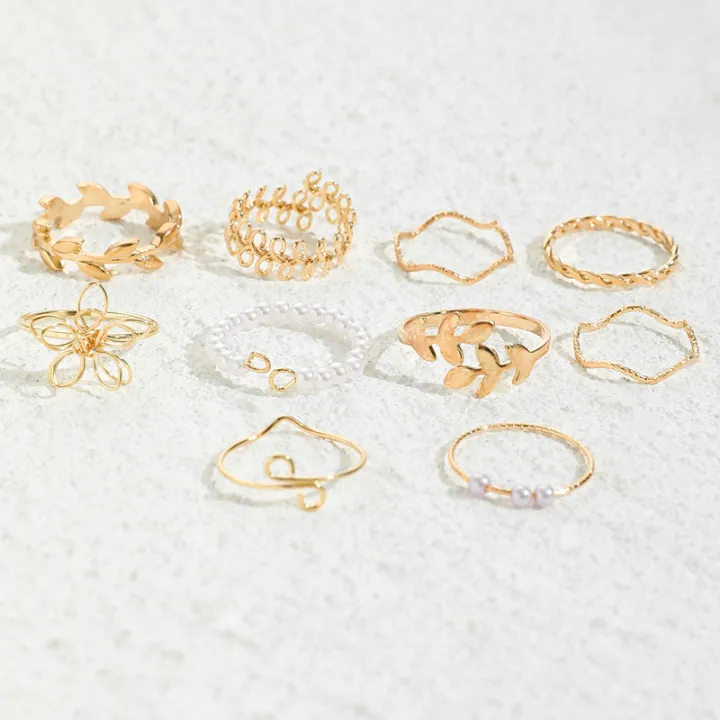 10Pcs/Set%20Fashion%20Geometric%20Adjustable%20Open%20Ring%20Women%20Elegant%20Party%20Rings%20Jewelry%20Pearl%20Flower%20Leaf%20Vine%20Ring%20Set%20-%20Image%206