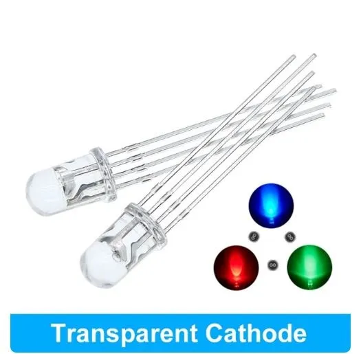 10pcs 5mm RGB LED Common Cathode Tri-Color Emitting Diodes Transparent ...