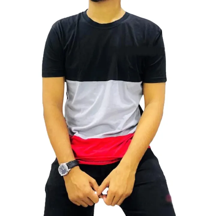 03 Tone Short Sleeve Men'S T Shirt New Style Material 190Gsm Black,White&red.