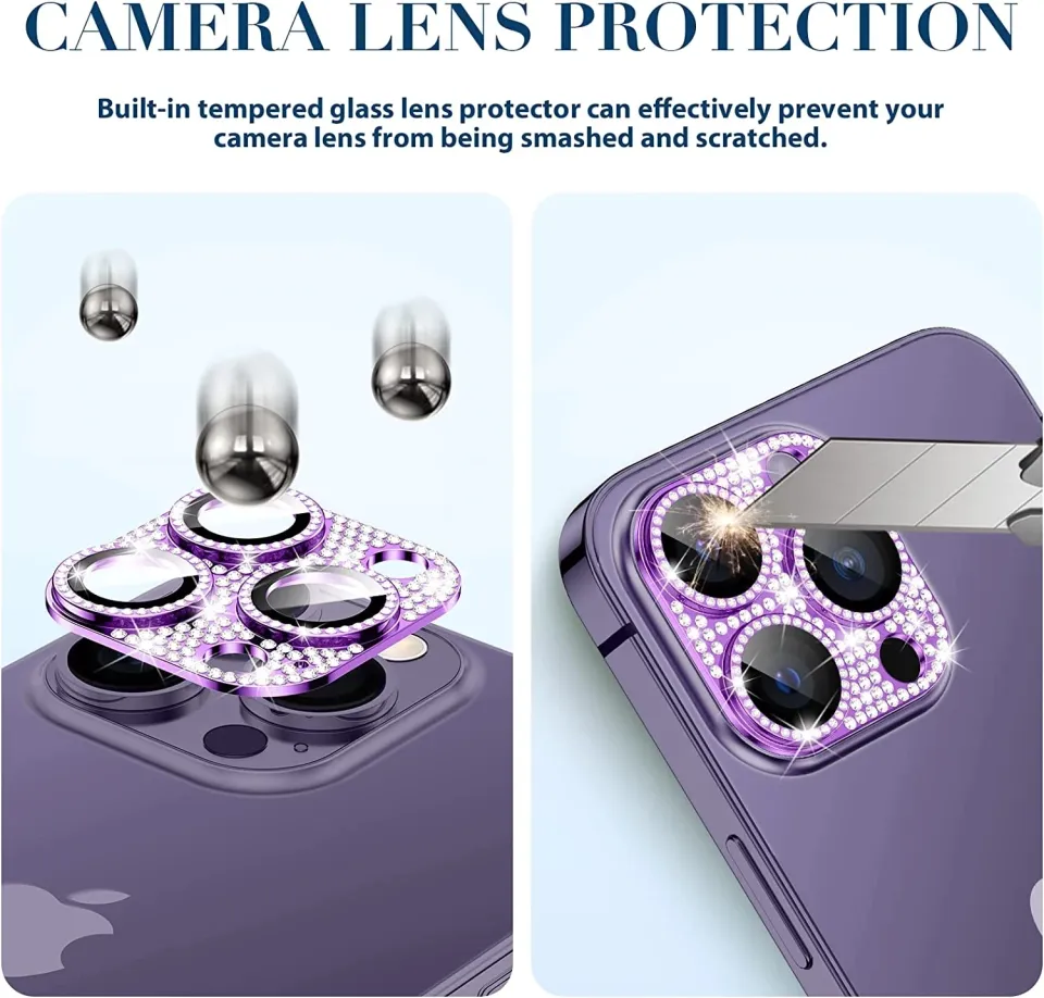 Bling Camera Lens Protector For IPhone 15 14 13 12 Pro Max Plus - Tempered Glass & Metal Ring (Multicolor, Glitter)