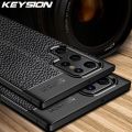 KEYSION Shockproof Case for Samsung S22 Ultra 5G S24+ Leather Texture Silicone Phone cover for Galaxy S23 Ulta S21 FE S20 FE. 