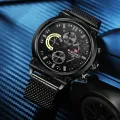 NAVIFORCE9068 trend men's watch sports fashion three braided belt quartz watch (black). 