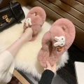 2024 fall and winter new cute cartoon hair slippers warm flat at home wearing a word slippers women’s shoes. 
