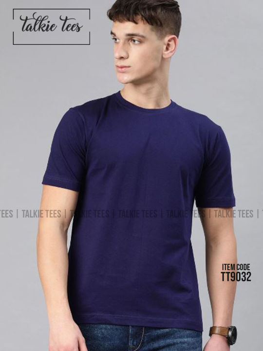 Navy Blue Color Plain Men's Crew Neck Short Sleeve T Shirt | Tt9032 , t shirt for men