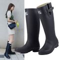 Spring and Summer Knee-High Rain Boots Non-Slip Men's and Women's Rubber Boots British Fashion Catch the Sea Rubber Boots Women's Western Style Slim Fit Riding Boots Shoe Cover. 