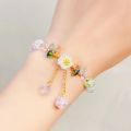 Korean New Sweet Daisy Flower Bracelet For Women Colorful Crystal Beaded Elastic Rope Bracelets Girl Party Wedding Jewelry Gifts. 