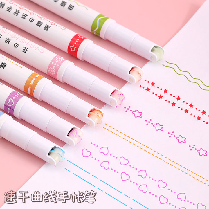 6Pcs/set%20Kawaii%20Flowers%20Line%20Shaped%20Highlighter%20Pens%20Roller%20Tip%20Curve%20Liner%20Marker%20for%20Writing%20Journaling%20Drawing%20Stationery%20-%20Image%207