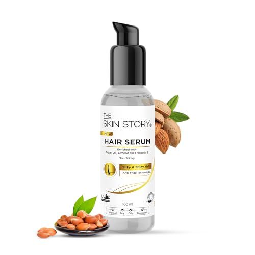 The Skin Story Anti-Frizz Hair Serum Non-Sticky | Protection and Shine | For Dry, Flyaway and Frizzy hair | UV Protection with Argan Oil, Almond Oil & Vitamin E | Controls Frizz | Smoothes & Repairs | Paraben Free | 100ml(FROM INDIA)JEZ