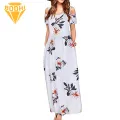 Short Sleeves Dress Floral Print Maxi Dress for Women Short Sleeve Ankle-length Summer Beach Dress Women Loose Dress. 