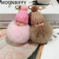 New Pompom sleeping baby keychain cute fluffy Plush doll Keychains Women Girl Bag keyrings Cars Key ring Jewelry Gift porte cl. 