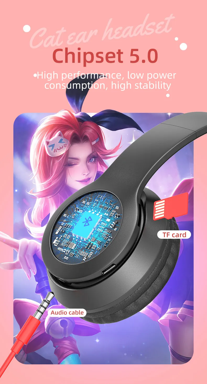 Foldable P47M Cat Ear Bluetooth Headphones