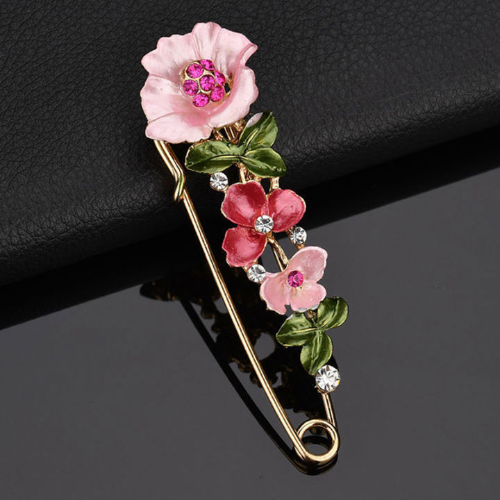 Elegant Rhinestone Pin Flower Enamel Brooch Women Simple Lapel Pin Accessories