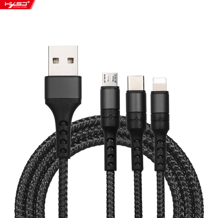 HXSJ 3 In 1 Charging Cable With Micro Usb/Type-C Replacement For Iphone Xiaomi Huawei Samsung Nylon Braided 1.2M(Blue)