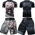 【F MMA BJJ GI Rashguard T Shirts+Muay Thai Shorts Rash Guard Clothing Jerseys MMA Compression T-shirt Men Kickboxing Sets. 
