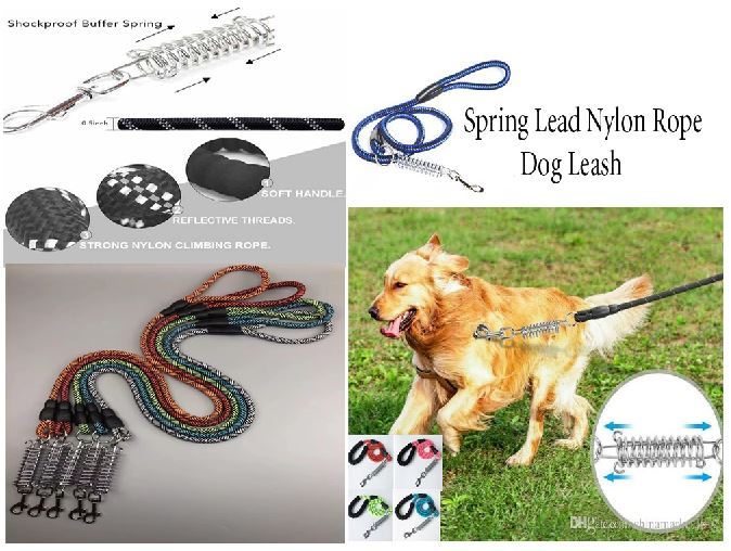 Heavy Duty Strong Spring Leash Dog Controlling Lead Reflective Shock Absorbing Nylon Round Rope