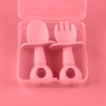 2 Pcs/Set Kid Spoon Kit Food Grade Rounded Edge Silicone Self Feeding Baby Fork Set for Toddler. 