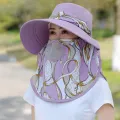 Summer Women Outdoor Print Fisherman Hat UV Protection Wide Brim Garden Work Shade Hat Breathable Face Mask Detachable Sunhat. 