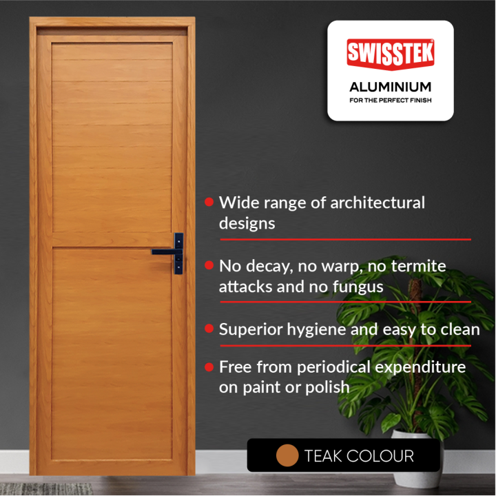 Bathroom Door Teak Finish With Frame (Full Panel- Left Side Open)