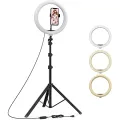 10 Inch Selfie LED Ring Light with 7ft Stand Tripod and Adjustable Phone Holder 360 Rotatable LED Studio Camera for Selfie and Video. 