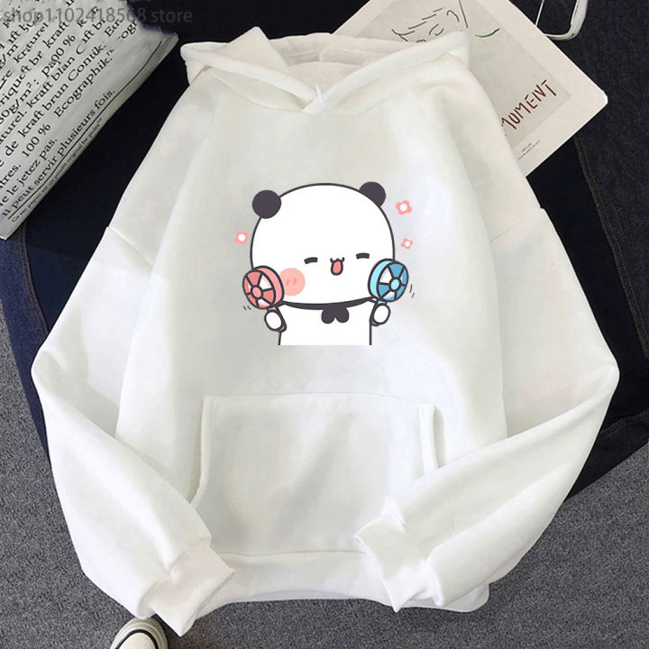 2023 Happy Bubu Is Using Mini Fans Hoodies Panda Bear Clothes For Girls Sweatshirt Women Korean Tops Long Sleeve Pocket Female C