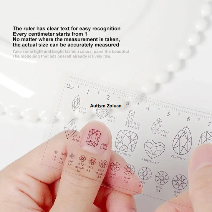 Caliper Card Clear Size 0.5 Soft Ruler Clear Nail/51pcs Nail Rhinestone ...